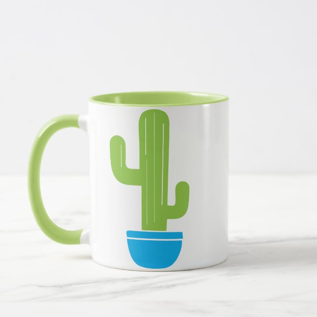 Grönt Cactus in Blue Pot Illustration Mugg (Vänster)