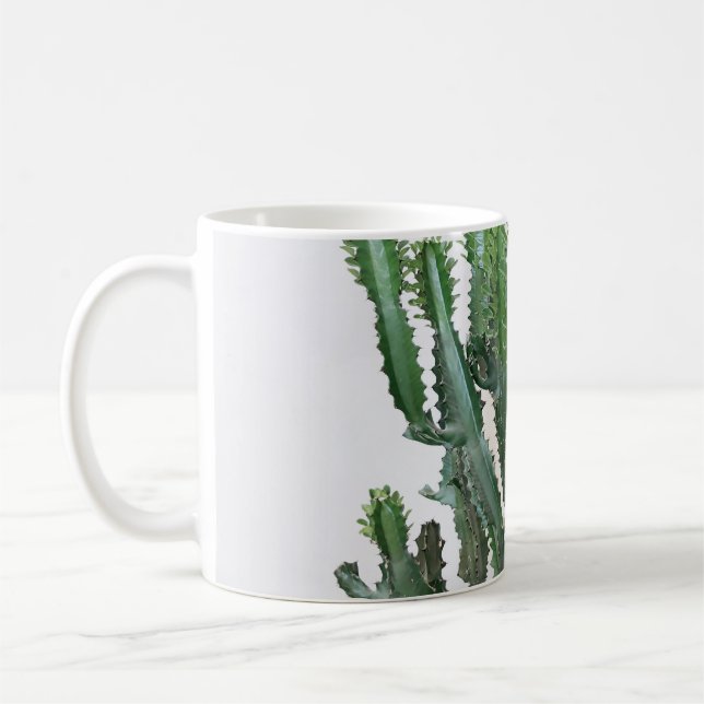 Grönt Cactus: Minimalistisk vit bakgrund Kaffemugg (Vänster)