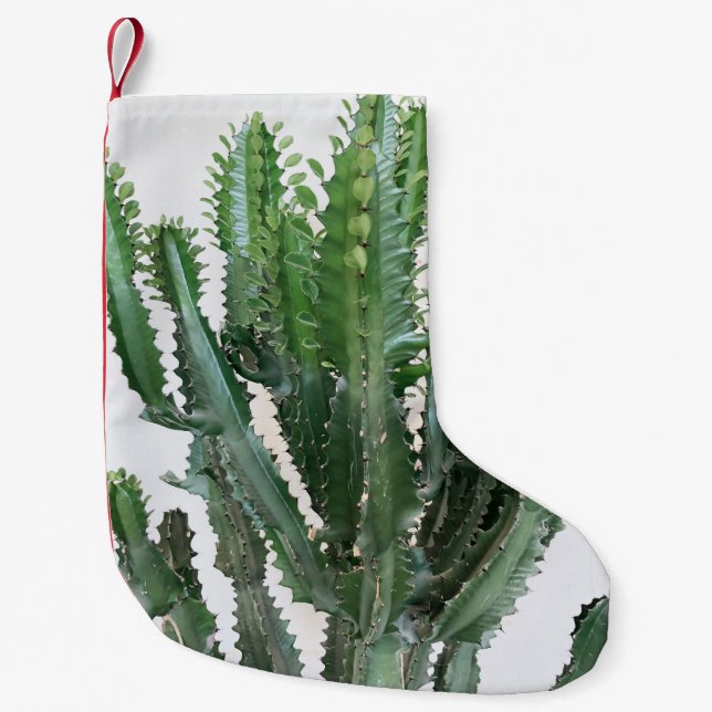 Grönt Cactus: Minimalistisk vit bakgrund Liten Julstrumpa (Framsidan)