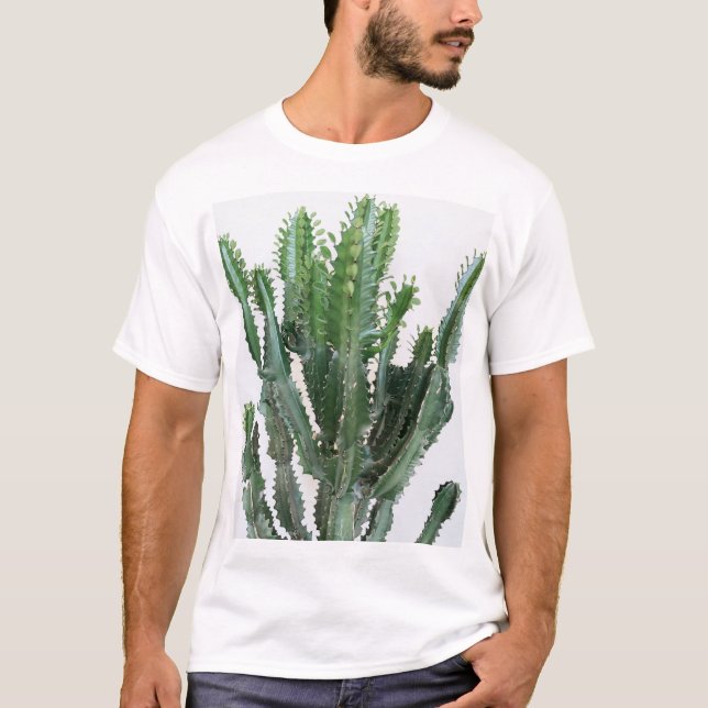Grönt Cactus: Minimalistisk vit bakgrund T Shirt (Framsida)