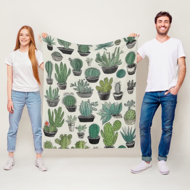 Grönt Cactus Mönster Fleecefilt (På plats)