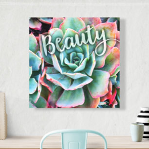 Grönt Cactus Photo Modern Beauty Quote-skript fet Canvastryck