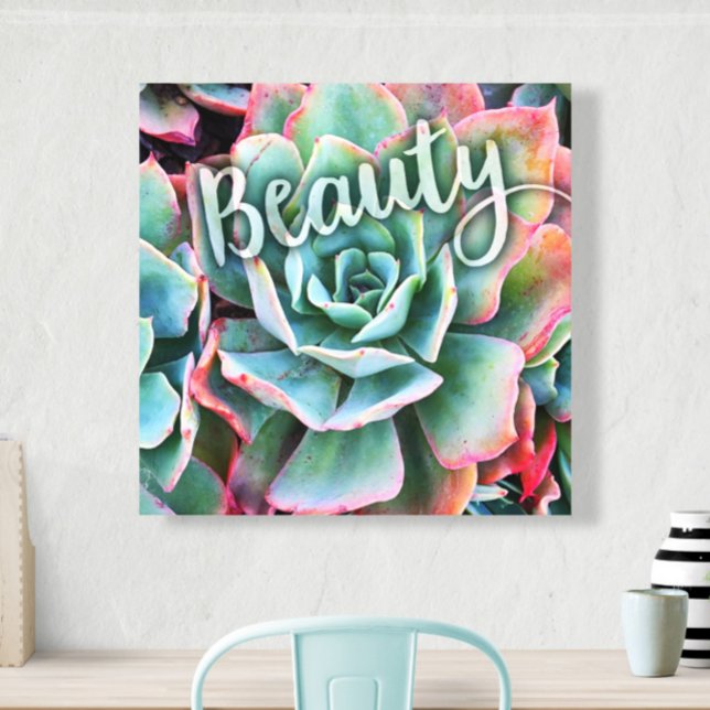 Grönt Cactus Photo Modern Beauty Quote-skript fet Canvastryck (Skapare uppladdad)