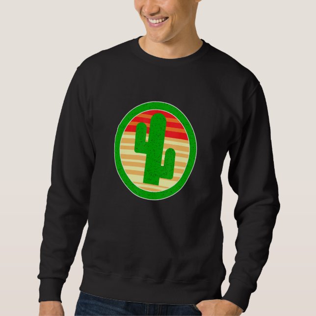 Grönt Cactus Plant Serape Western Sunset Aesthetic Lång Ärmad Tröja (Framsida)