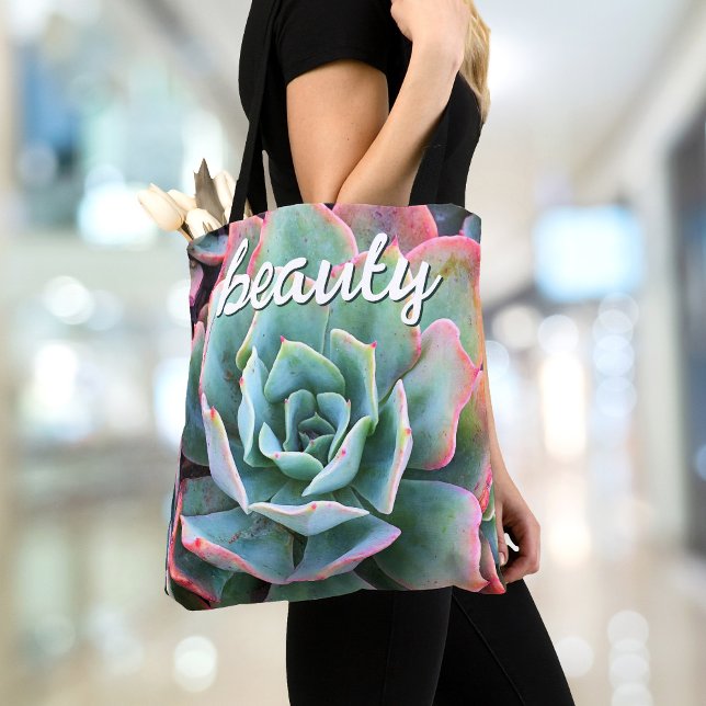 Grönt Cactus Succulary Photography Beauty Script Tygkasse (Skapare uppladdad)