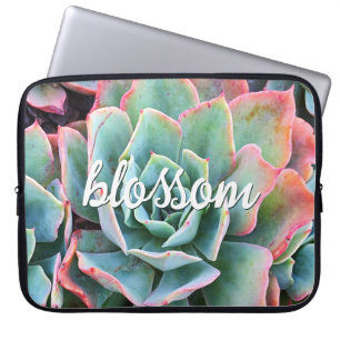 Grönt Cactus Succulent Photography Blommar Script Laptop Sleeve