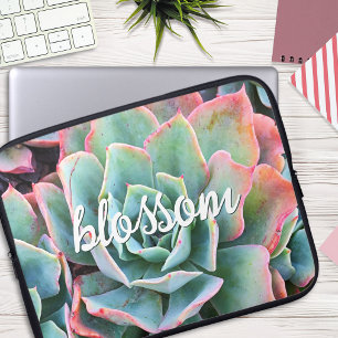 Grönt Cactus Succulent Photography Blommar Script Laptop Sleeve