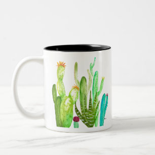 Grönt cactus succulus ökenvattenfärgscacti Två-Tonad mugg
