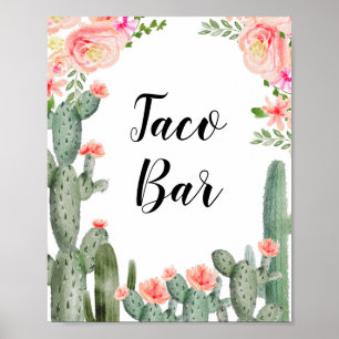 Grönt Cactus Taco Pub Möhippa Rosa Blommigt Poster