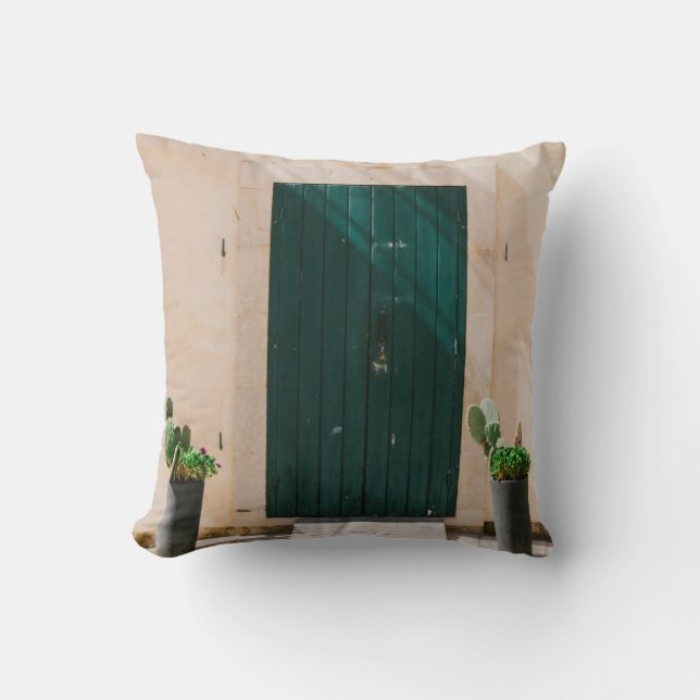 GRÖNT CACTUS VÄXTER NÄRA GRÖNTEN DÖRR KUDDE (Framsida)