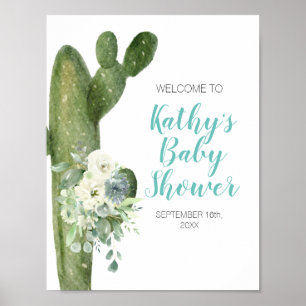 Grönt Cactus White Flowers Taco "om Kärlek Välkomm Poster