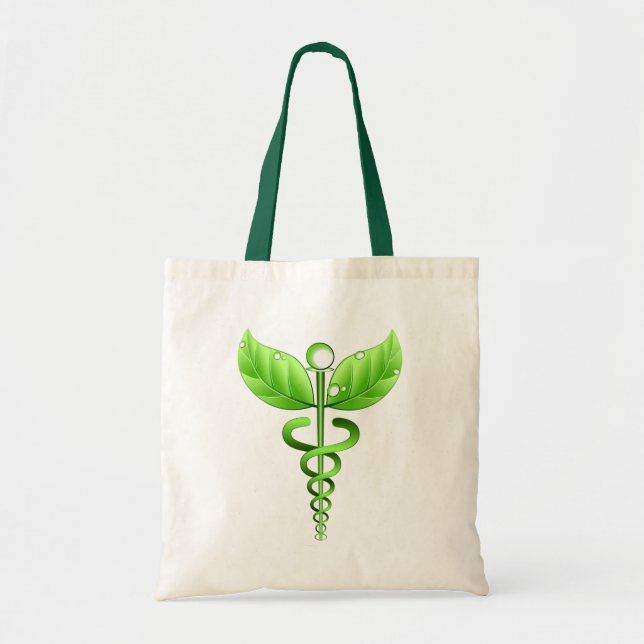 Grönt Caduceus Alternativ Medicine Medicine Icon Tygkasse (Framsidan)