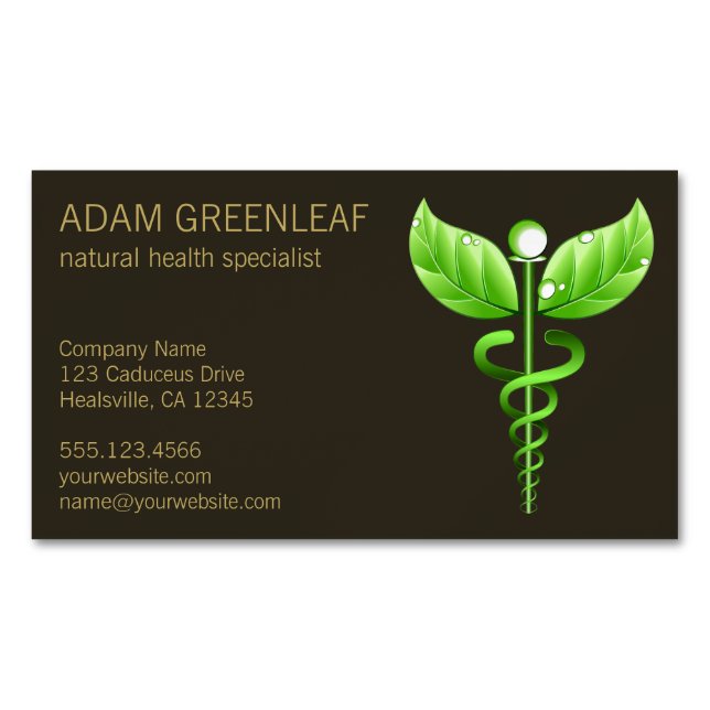 Grönt Caduceus Alternative Medicine Magnet (Framsida)