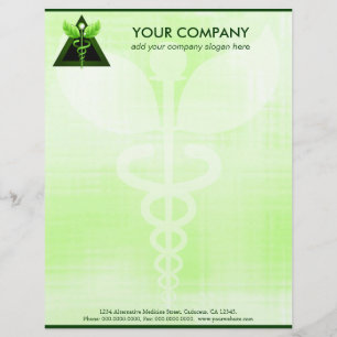 Grönt Caduceus Alternative Medicine Symbol Office Brevhuvud
