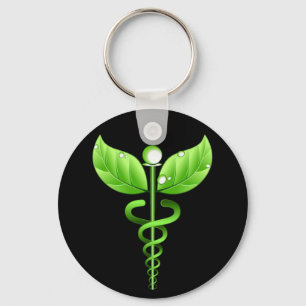 Grönt Caduceus Medicinal Alternative Medicine Bla Nyckelring