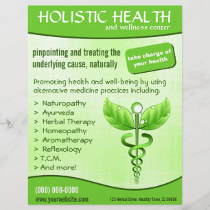 Grönt Caduceus Symbol Holistic Health Lodrät Reklamblad