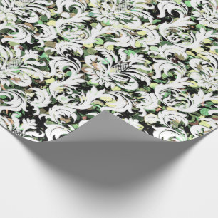 Grönt Cali Mint White Metallic Damask Sequin Presentpapper