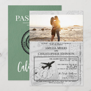Grönt California Passport Bröllop Inbjudningar
