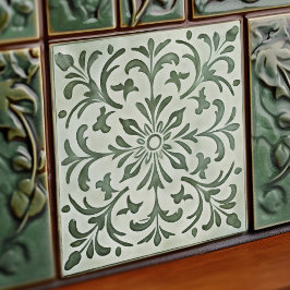 Grönt Calla Lily Backsplash Repro Art nouveau Kakelplatta