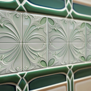 Grönt Calla Lily Backsplash Repro Art nouveau Kakelplatta
