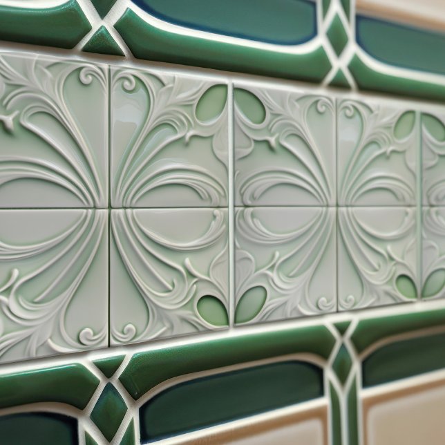 Grönt Calla Lily Backsplash Repro Art nouveau Kakelplatta (Skapare uppladdad)