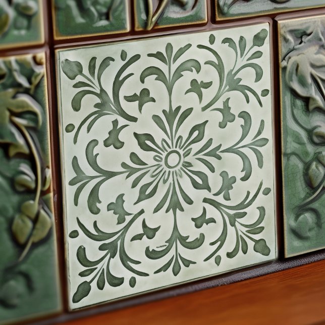Grönt Calla Lily Backsplash Repro Art nouveau Kakelplatta (Skapare uppladdad)