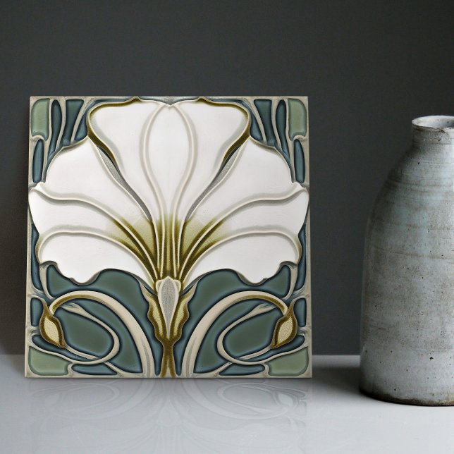 Grönt Calla Lily Backsplash Repro Art nouveau Kakelplatta (Skapare uppladdad)