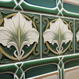 Grönt Calla Lily Backsplash Repro Art nouveau Kakelplatta
