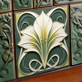 Grönt Calla Lily Backsplash Repro Art nouveau Kakelplatta