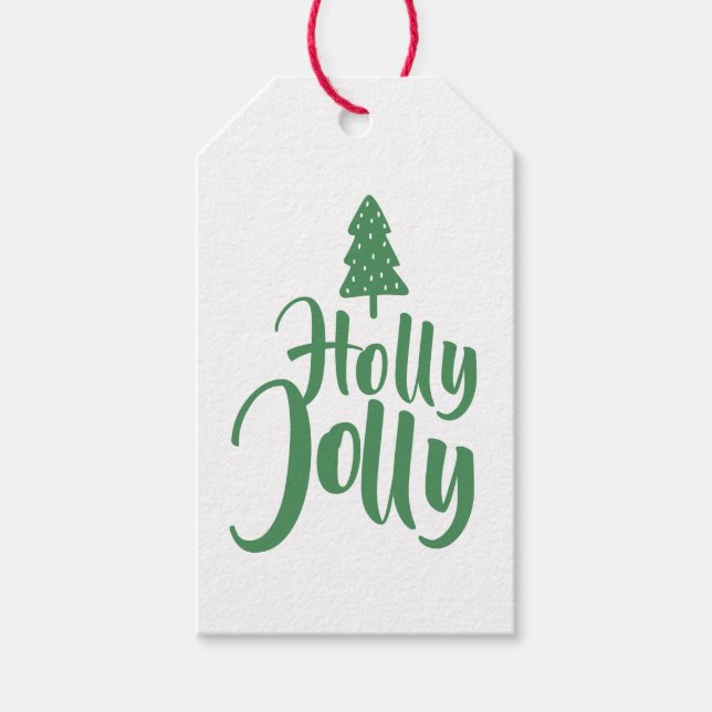 Grönt Calligraphy-skript Holly Jolly till från Presentetikett (Framsidan)