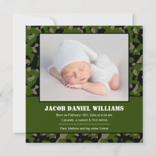 Grönt Camo Baby Photo Birth Notice Meddelande