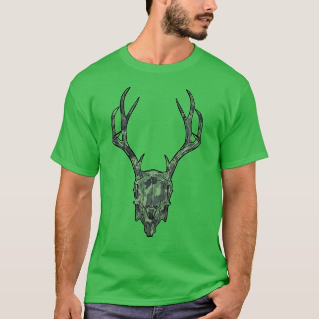 Grönt Camo för European Mount Jackalope Skull T Shirt (Framsida)
