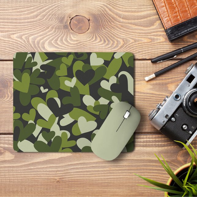 Grönt Camo Hearts | Camo Hearts Mousepad Musmatta (Skapare uppladdad)