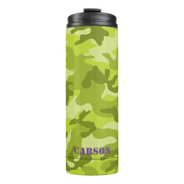 Grönt Camo Lila Namn Sports Mod Thermal Tumbler (Framsida)