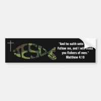 Grönt Camo Patterned JESUS Fish Icon Bumper Sticke