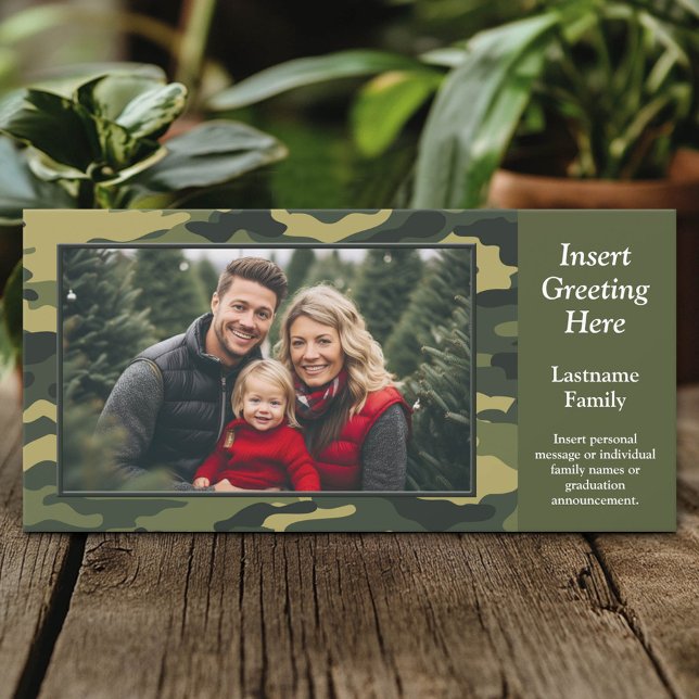 Grönt Camo Photo Hälsning Helgdag Card (Custom Photo Card)