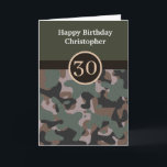 Grönt Camouflage 30års födelsedag-kort Kort<br><div class="desc">Ett 30års födelsedag-kort för grönt i personlig för honom, som du lätt kan anpassa framsidan med mottagarens namn. Insidan läser ett födelsedagsmeddelande som också kan vara personlig om det behövs. Baksidan har den heltäckande grönten och kamerans utformning. Se alla foton. Det här grönt-kamerakortet för personlig 30års födelsedag för honom skulle...</div>