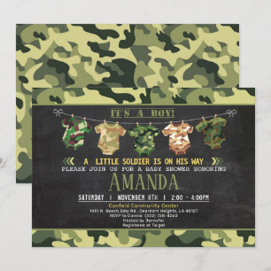 Grönt Camouflage babydusch inbjudan