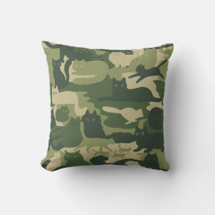 Grönt Camouflage Cats Mönster Coola Kattunge Camo Kudde