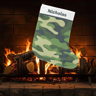 Grönt Camouflage Coola Anpassningsbar Kids Stor Julstrumpa