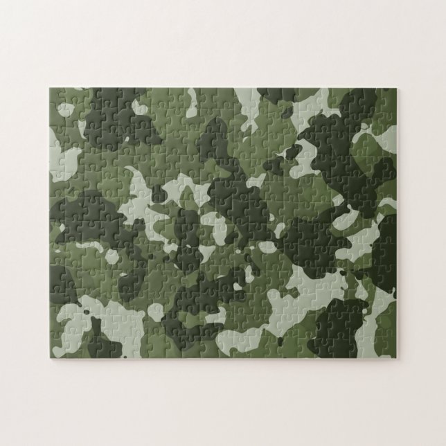 Grönt Camouflage Militär Pussel (Horisontell)