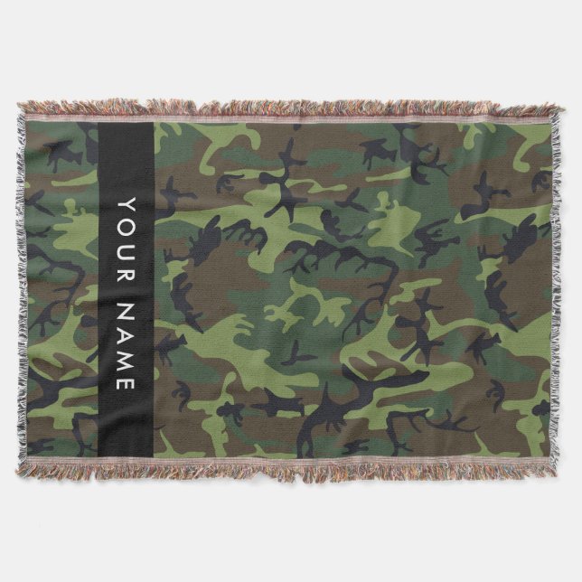 Grönt Camouflage Mönster, ditt namn, anpassa Filt (Framsidan)