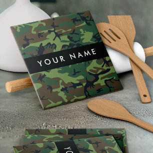 Grönt Camouflage Mönster, ditt namn, anpassa Kakelplatta