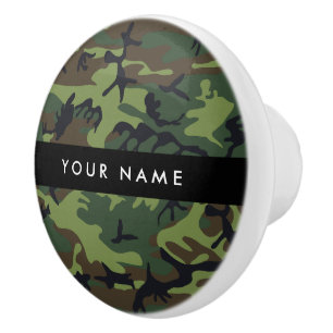 Grönt Camouflage Mönster, ditt namn, anpassa Knopp