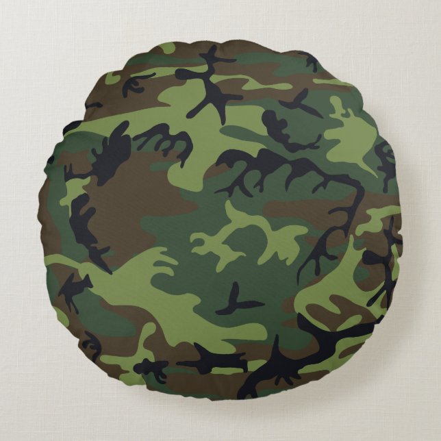 Grönt Camouflage Mönster, Militära Mönster, armén Rund Kudde (Framsidan)
