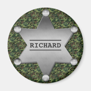Grönt Camouflage Mönster sheriff Namn Badge Magnet