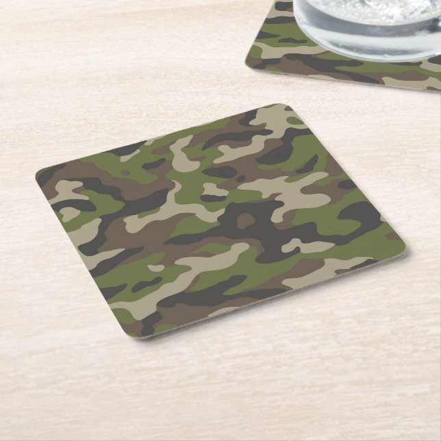 Grönt Camouflage Mönster Underlägg Papper Kvadrat (Vinklad)