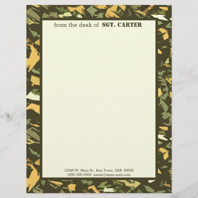 Grönt Camouflage Personlig Letterhead (Framsida)