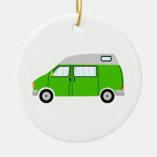 Grönt Camper Van High Top Mobile Freedom Julgransprydnad Keramik