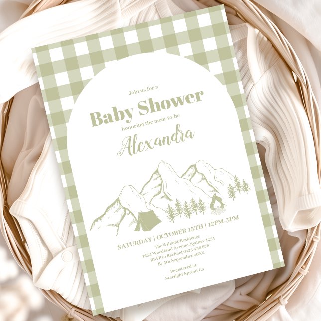 Grönt Camping Baby Shower Inbjudningar (Skapare uppladdad)
